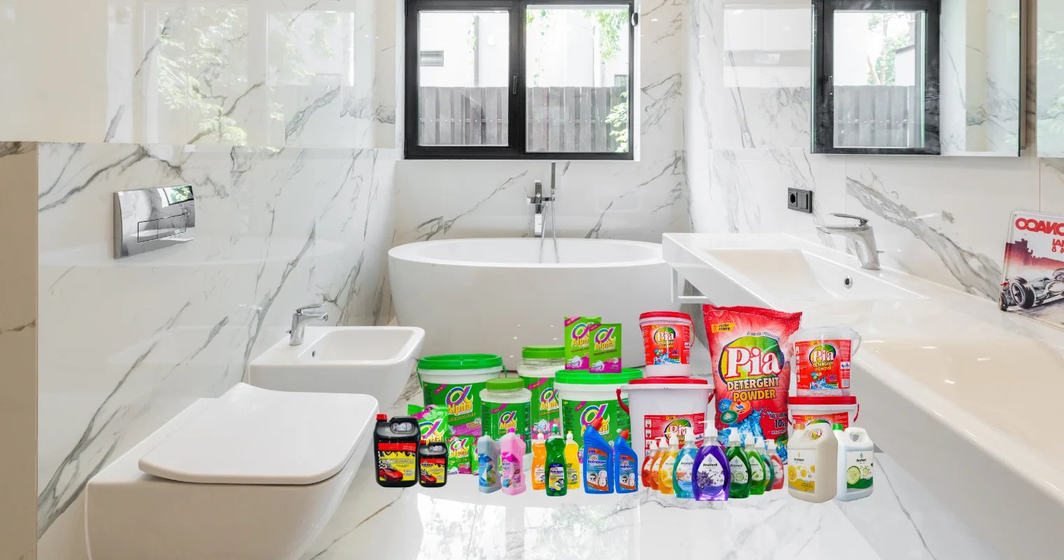 Rainbow cleaning products – Alpha & Pia in a clean environment